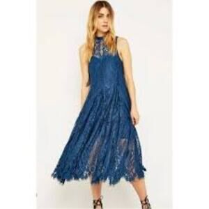 Free People Sapphire Angel Rays Lace Illusion Dress Feminine Boho Festival Midi
